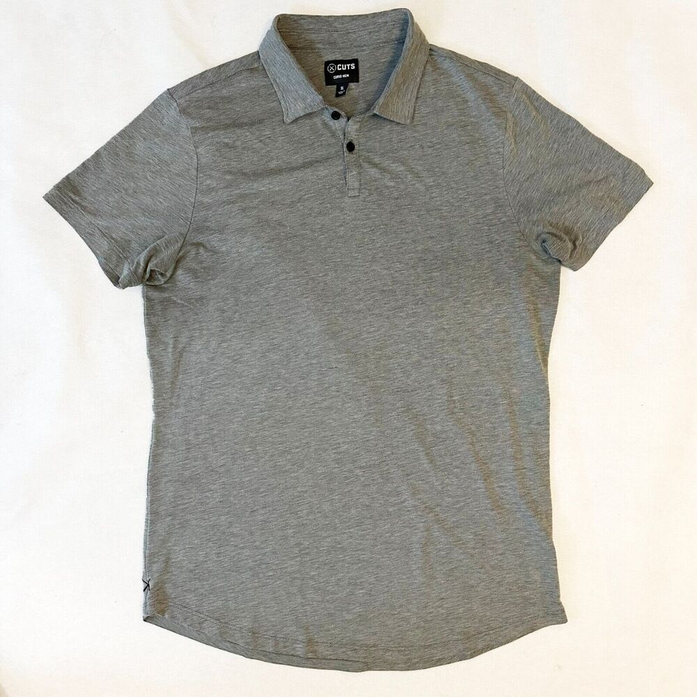 Cuts Curve Hem Polo Shirt Mens Size Large (XL) Gray S/S Stretch Casual